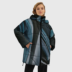 Куртка зимняя женская Волнообразные синие пластины во тьме, цвет: 3D-красный — фото 2