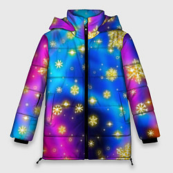 Куртка зимняя женская Снежинки и звезды - яркие цвета, цвет: 3D-черный