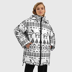 Куртка зимняя женская Черно-белый узор с оленями, цвет: 3D-черный — фото 2