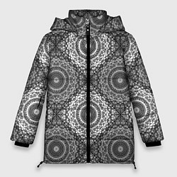 Куртка зимняя женская Ажурный кружевной узор пэчворк Черно-белые квадрат, цвет: 3D-светло-серый