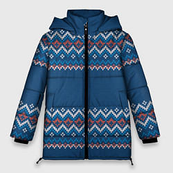 Куртка зимняя женская Вязанный синий стиль, цвет: 3D-красный