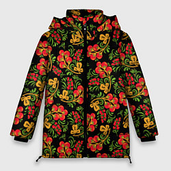 Куртка зимняя женская Красивая хохломская роспись, цвет: 3D-красный