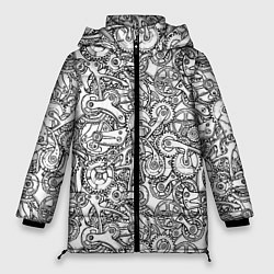 Куртка зимняя женская Часовой механизм скетч, цвет: 3D-черный