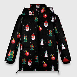 Куртка зимняя женская Новогодний узор с крутым дедом, цвет: 3D-красный