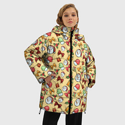 Куртка зимняя женская Новогодний фон со снеговиками и подарками, цвет: 3D-светло-серый — фото 2