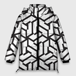 Куртка зимняя женская Чёрно-белый бесконечный лабиринт, цвет: 3D-светло-серый