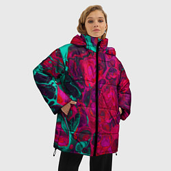 Куртка зимняя женская Зелено-малиновые разводы, цвет: 3D-красный — фото 2