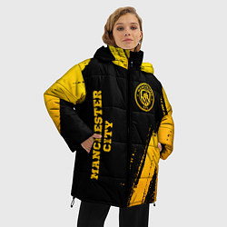 Куртка зимняя женская Manchester City - gold gradient: надпись, символ, цвет: 3D-черный — фото 2