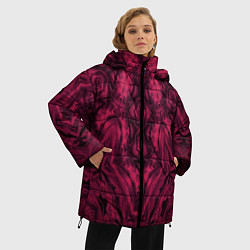 Куртка зимняя женская Черно красный абстрактный орнамент, цвет: 3D-черный — фото 2