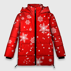 Куртка зимняя женская Снежинки на красном фоне, цвет: 3D-светло-серый