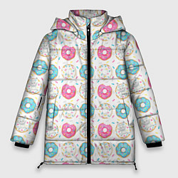 Куртка зимняя женская Разноцветные пончики с серым зайцем, цвет: 3D-черный