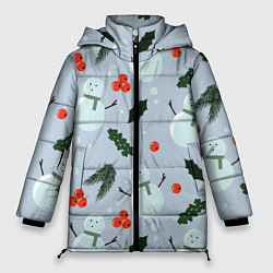Куртка зимняя женская Снеговики и ягодки, цвет: 3D-черный