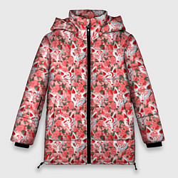 Женская зимняя куртка Маски лисиц кицунэ и цветущая камелия