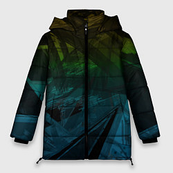 Куртка зимняя женская Черный абстрактный узор на сине-зеленом фоне, цвет: 3D-черный