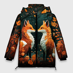 Куртка зимняя женская Две лисоньки в стиле Folk Art, цвет: 3D-светло-серый
