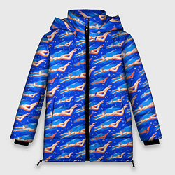 Куртка зимняя женская Плывущие девушки на синем, цвет: 3D-красный