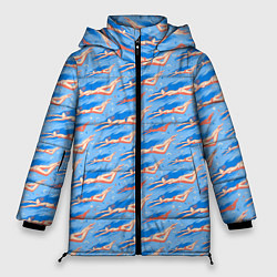 Куртка зимняя женская Плывущие девушки на голубом фоне, цвет: 3D-красный