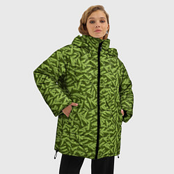 Куртка зимняя женская Милитари листья в полоску, цвет: 3D-черный — фото 2