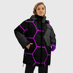 Куртка зимняя женская Крупные неоновые соты, цвет: 3D-светло-серый — фото 2