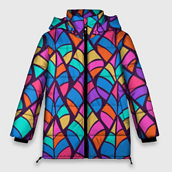 Куртка зимняя женская Разноцветный лиственный паттерн, цвет: 3D-черный
