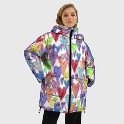 Куртка зимняя женская Разноцветные сердечки Калейдоскоп, цвет: 3D-черный — фото 2