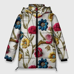 Куртка зимняя женская Эффект вышивка летний узор, цвет: 3D-красный