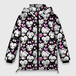 Куртка зимняя женская Ахегао и сердечки, цвет: 3D-светло-серый