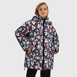 Куртка зимняя женская Абстрактный паттерн с сердцами, цвет: 3D-светло-серый — фото 2