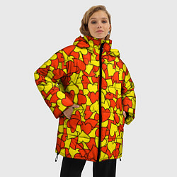 Куртка зимняя женская Красно-желтые сердца, цвет: 3D-светло-серый — фото 2