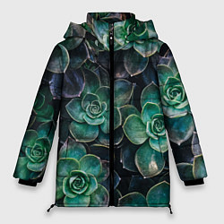 Куртка зимняя женская Паттерн из множество зелёных цветов, цвет: 3D-черный