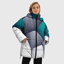 Куртка зимняя женская Серо-бело-синий каменный паттерн, цвет: 3D-светло-серый — фото 2