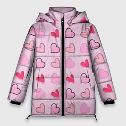 Куртка зимняя женская Валентинки на нежно-розовом фоне, цвет: 3D-красный