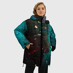 Куртка зимняя женская Абстрактные тьма, светло-синий туман и мазки красо, цвет: 3D-черный — фото 2