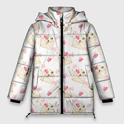 Куртка зимняя женская Конверты с сердечками - паттерн, цвет: 3D-светло-серый