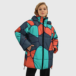 Куртка зимняя женская Абстрактный паттерн из светло-синих, чёрный и оран, цвет: 3D-черный — фото 2