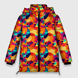 Куртка зимняя женская Абстрактный узор из разноцветных окружностей, цвет: 3D-черный