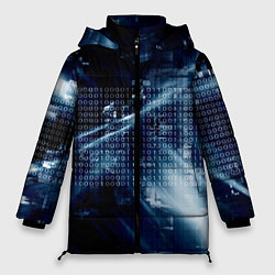 Куртка зимняя женская Тёмно-ледяной фон и бесконечный код, цвет: 3D-черный