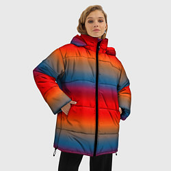Куртка зимняя женская Оранжево-синие размытые полосы, цвет: 3D-красный — фото 2