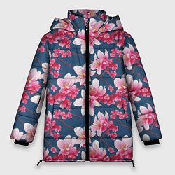 Куртка зимняя женская Паттерн сакура, цвет: 3D-светло-серый