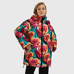 Куртка зимняя женская Паттерн с розами, цвет: 3D-светло-серый — фото 2