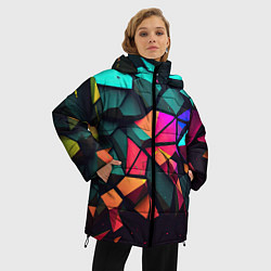 Куртка зимняя женская Неоновые абстрактные камушки, цвет: 3D-светло-серый — фото 2