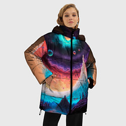 Куртка зимняя женская Абстрактный кусок земли со снежным лесом и космосо, цвет: 3D-светло-серый — фото 2