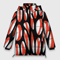 Куртка зимняя женская Красные и черные сетчатые прожилки, цвет: 3D-черный