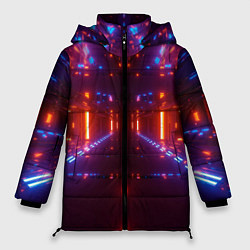 Куртка зимняя женская Неоновые разнообразные абстрактные лучи, цвет: 3D-черный