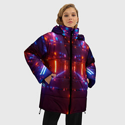 Куртка зимняя женская Неоновые разнообразные абстрактные лучи, цвет: 3D-черный — фото 2