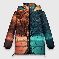 Куртка зимняя женская Таинственное дерево в озере, цвет: 3D-черный