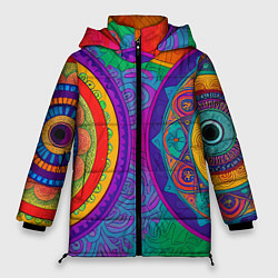 Куртка зимняя женская Красочные этнические орнаменты, цвет: 3D-красный