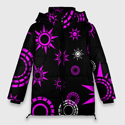 Куртка зимняя женская Калейдоскоп круги, цвет: 3D-черный