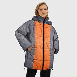Куртка зимняя женская Кожа серая оранжевая, цвет: 3D-светло-серый — фото 2