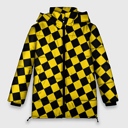 Куртка зимняя женская Черно-желтая мелкая клетка, цвет: 3D-черный